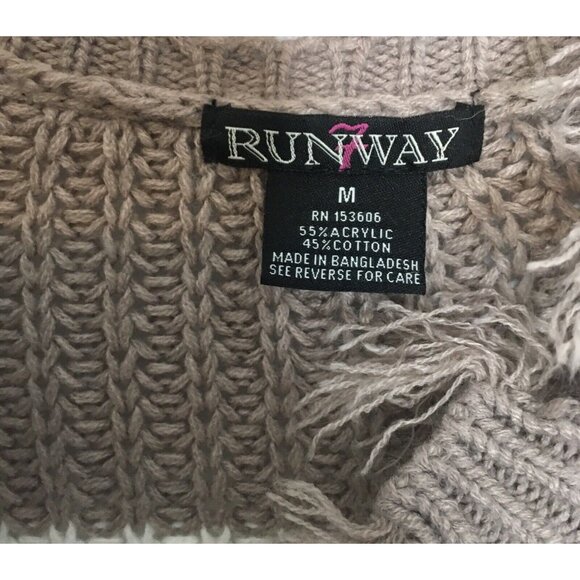 Destructed Sweater Womens  Medium Fringe Chunky Knit Striped Colorblock V-Neck - Picture 12 of 13